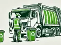 Pracownik w kamizelce odblaskowej i śmieciarka. To ilustracja zbierania odpadów, definicja ekologicznego działania.