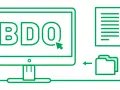 Komputer z napisem BDO, dokument i folder. KPO w BDO to proces zarządzania danymi.