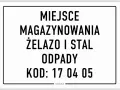 Miejsce magazynowania odpadów żelazo i stal. Kod: 17 04 05.