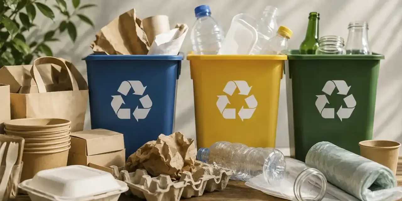 Segregacja odpadów: niebieski kosz na papier, żółty na plastik, zielony na szkło. Nawet hutniczy produkt odpadowy może znaleźć nowe życie.