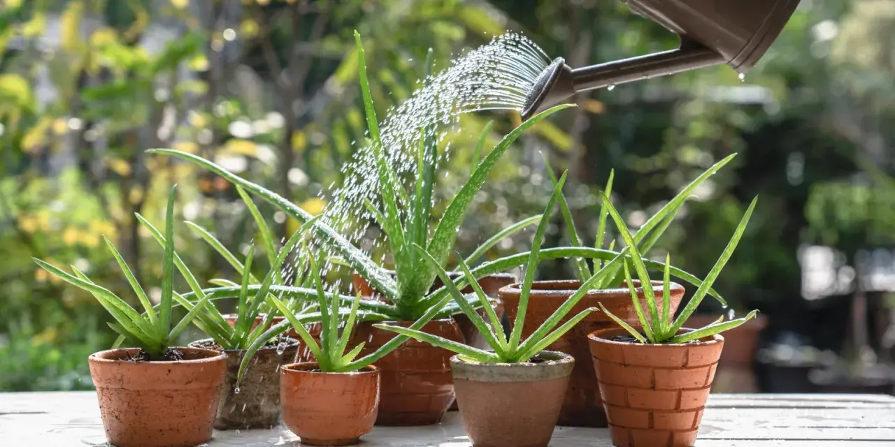 Aloes w doniczkach podlewa konewka. Zastanawiasz się, dlaczego aloes opada? Może potrzebuje więcej słońca lub mniej wody.