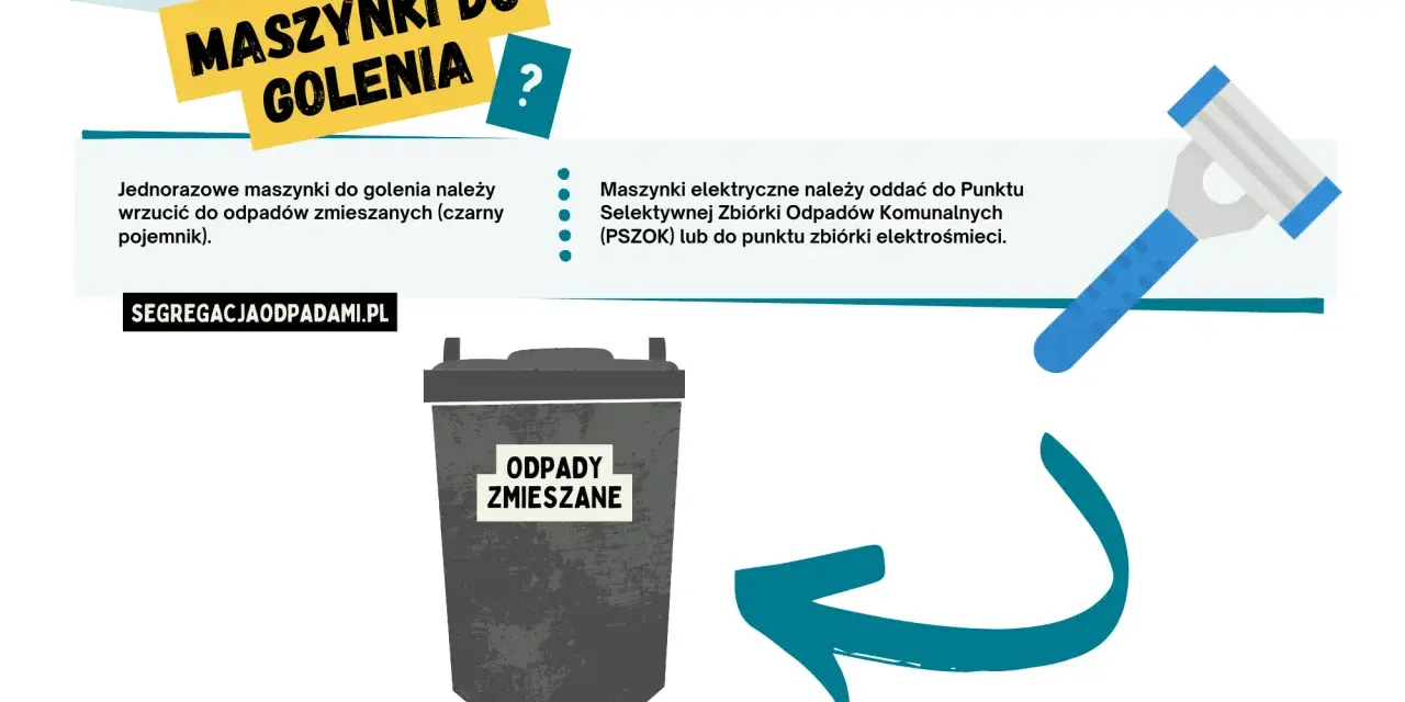 Ilustracja przedstawia maszynkę do golenia i kosz na odpady zmieszane.