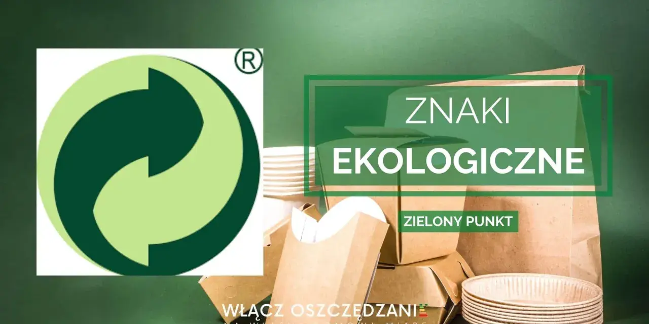 Symbol recyklingu, znany jako zielony punkt, na tle ekologicznych opakowań.