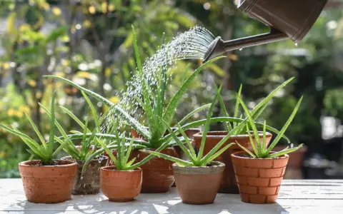Aloes w doniczkach podlewa konewka. Zastanawiasz się, dlaczego aloes opada? Może potrzebuje więcej słońca lub mniej wody.