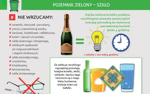 Zastanawiasz się, gdzie wyrzucić szklanki? Do zielonego pojemnika wrzucaj tylko szkło. Z recyklingu powstają nowe butelki, słoiki i szklanki.