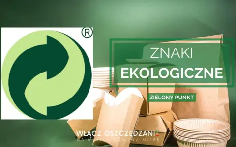 Symbol recyklingu, znany jako zielony punkt, na tle ekologicznych opakowań.