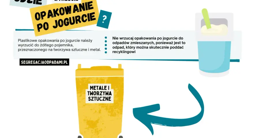 Plastikowe opakowanie po jogurcie wyrzuć do żółtego pojemnika na metale i tworzywa sztuczne. Recyklinguj!