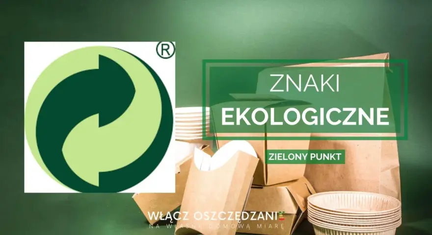 Symbol recyklingu, znany jako zielony punkt, na tle ekologicznych opakowań.