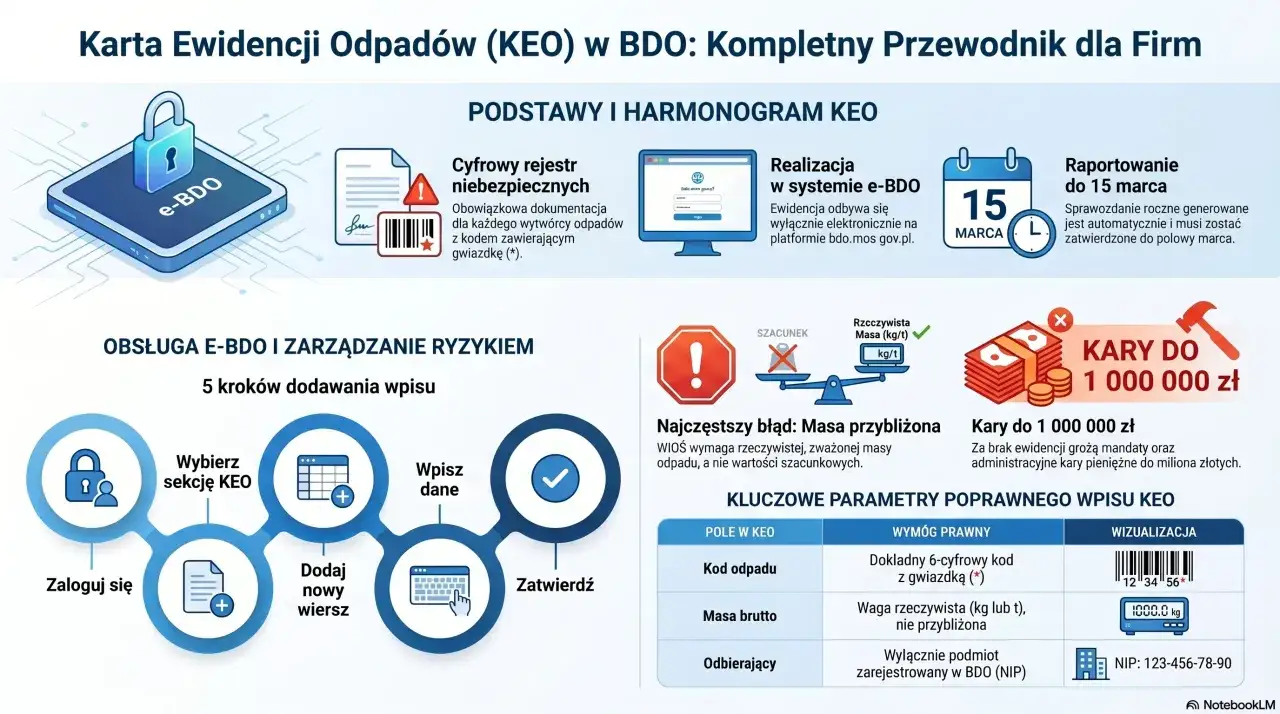 Przewodnik po e-BDO: cyfrowy rejestr odpadów, kary do 1 mln zł, harmonogram i kluczowe parametry wpisu KEO.
