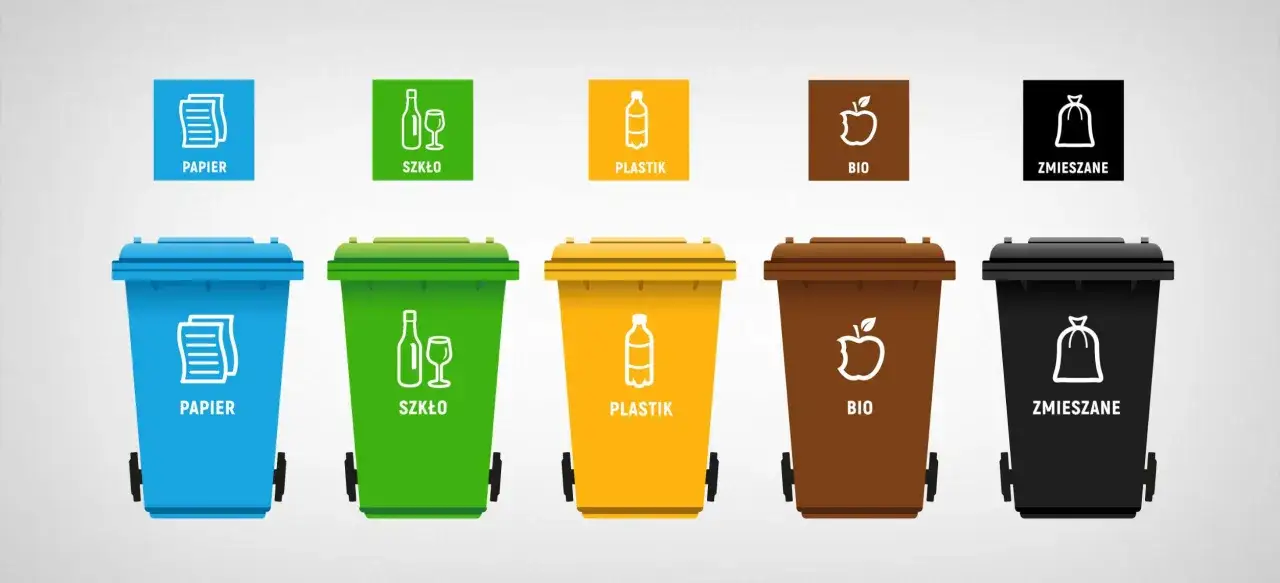 Kolorowe pojemniki na śmieci infografika