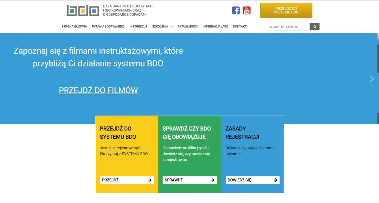 Strona BDO rejestracja: filmy instruktażowe, sprawdź czy BDO Cię obowiązuje, zasady rejestracji i przejście do systemu.